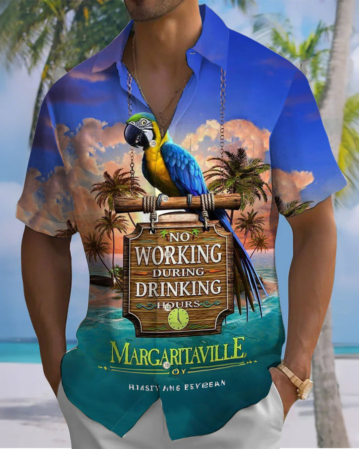 Alohadaddy® Hawaiian Parrot Print Art Pocket Button Men&