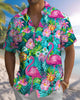 Alohadaddy® Hawaiian Flamingo Print Art Button Pocket Cardigan Men's Short Sleeve Shirt