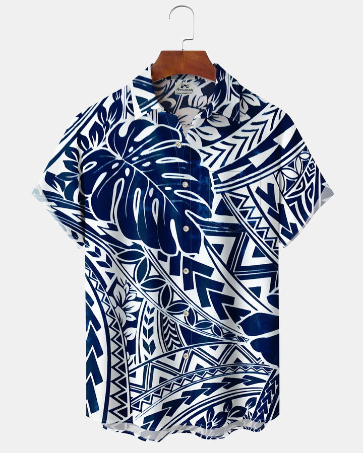 Alohadaddy® Hawaiian Palm Leaf Print Art Button Pocket Cardigan Men&