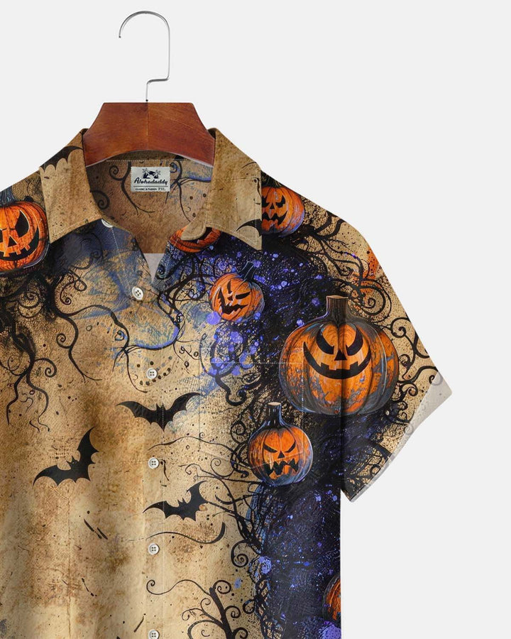 Alohadaddy® Holiday/Halloween Print Button-Down Short-Sleeve Shirt with Pocket