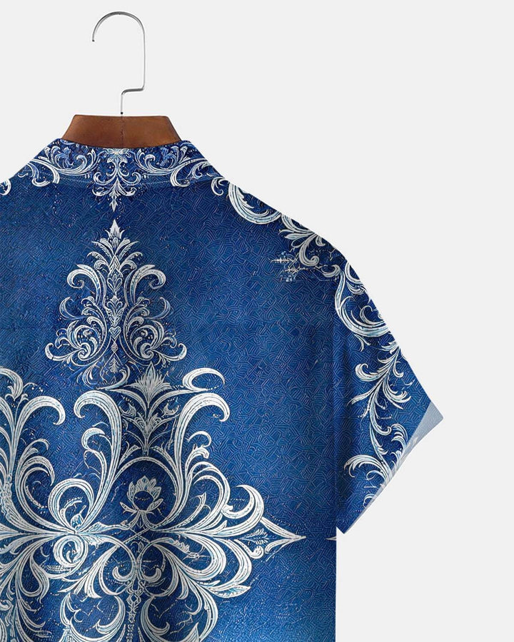 Alohadaddy® Men’s Short-Sleeve Button-Down Shirt  Vintage-Style Patterned Print with Pocket