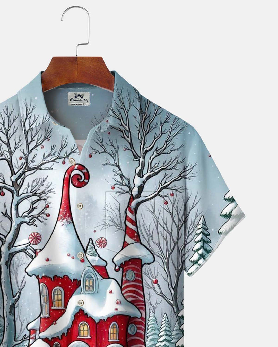 Alohadaddy® Holiday/Christmas Print Button-Down Short-Sleeve Men’s Cardigan Shirt with Pocket