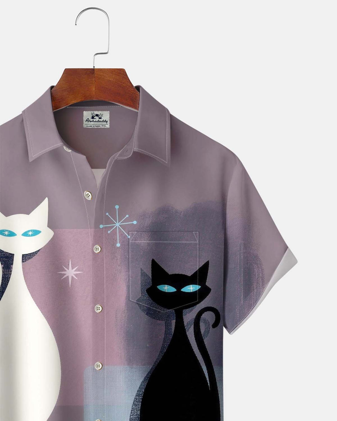 Alohadaddy® Casual Men’s Short-Sleeve Button-Down Shirt  Atomic Cat Graphic Print with Pocket