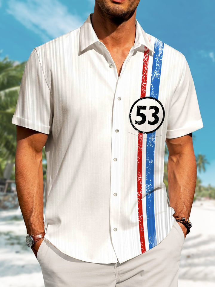 Alohadaddy Casual Stripes Digital Print Art Buttons Cardigan Pockets Stretch Oversized Short Sleeve Shirt