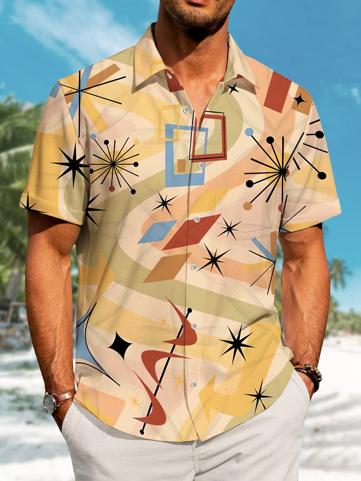 Alohadaddy Casual Retro Geometric Graphic Art Button Cardigan Pocket Stretch Large Size Long Short Sleeve Shirt