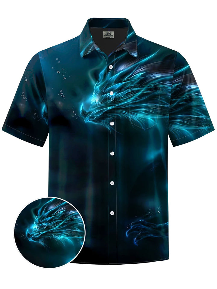 Alohadaddy® Casual Dragon Print Chest Pocket Mens Short Sleeve Shirt Big &amp; Tall
