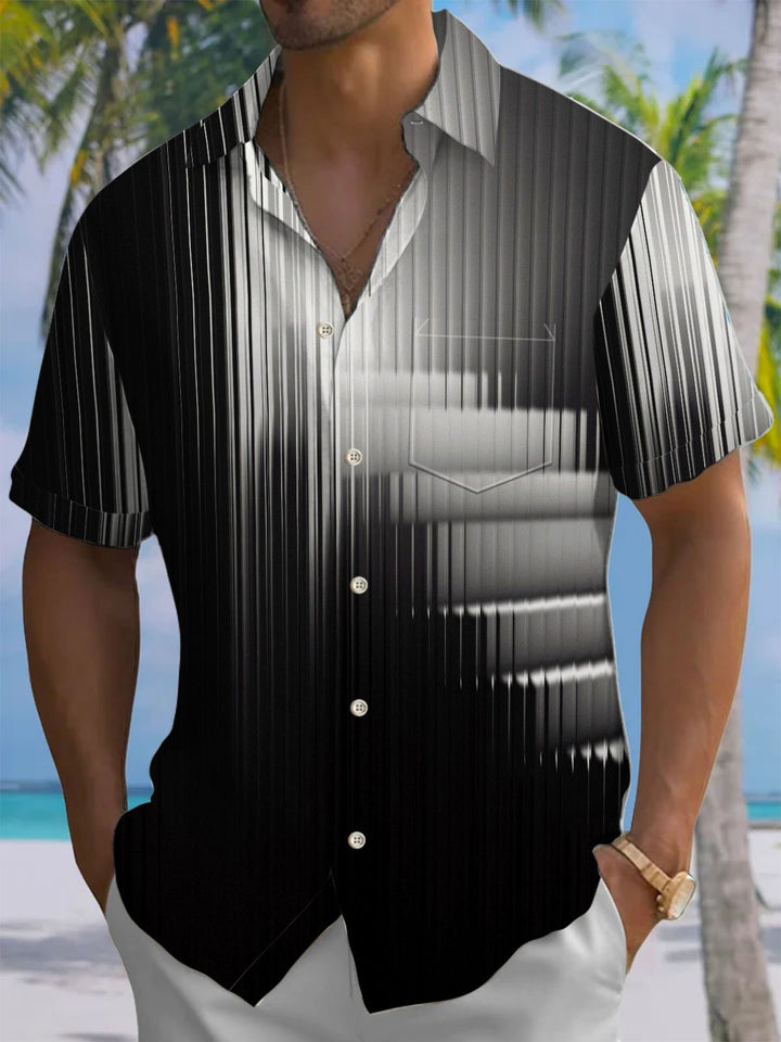 Alohadaddy® Casual Stripe Printed Chest Pocket Men&