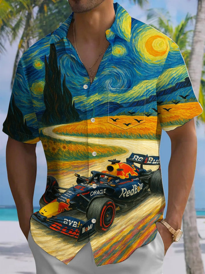Alohadaddy® Vintage Oil Painting Racing Print Art Chest Pocket Men&