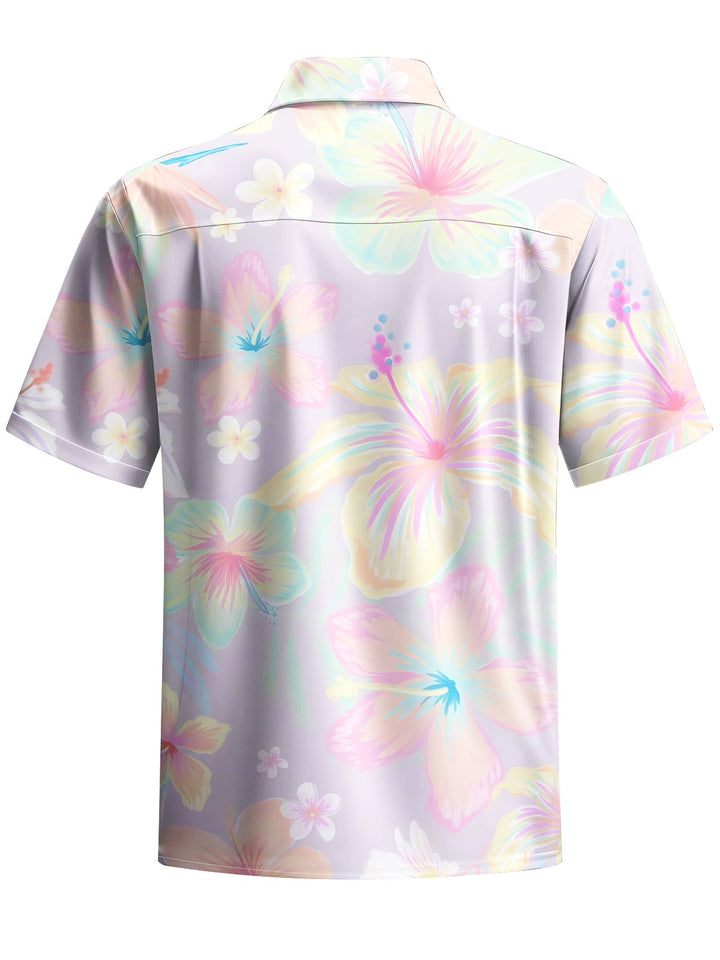 Alohadaddy® Hawaiian Flowers Art Print Chest Pocket Moisture Wicking Men&