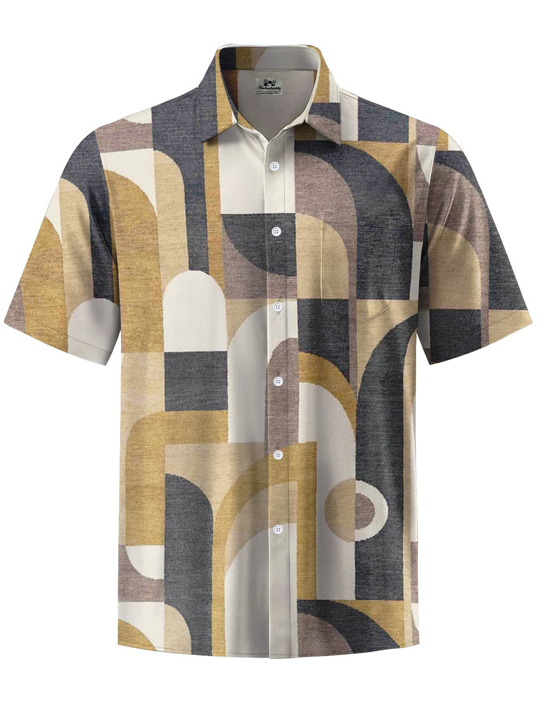 Alohadaddy® Casual Vintage Geometric Art Print Chest Pocket Men&