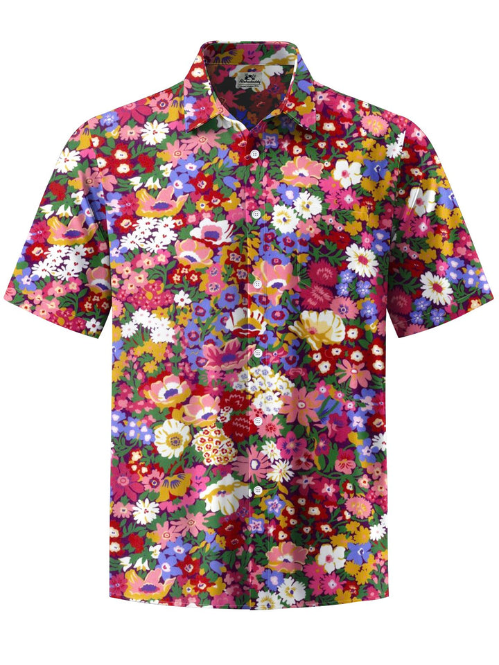Alohadaddy® Hawaiian Floral Art Print Chest Pocket Mens Short Sleeve Shirt Big &amp; Tall