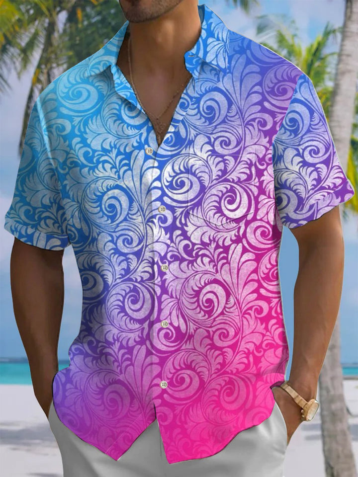 Alohadaddy® Casual Gradient Pattern Art Print Chest Pocket Men&