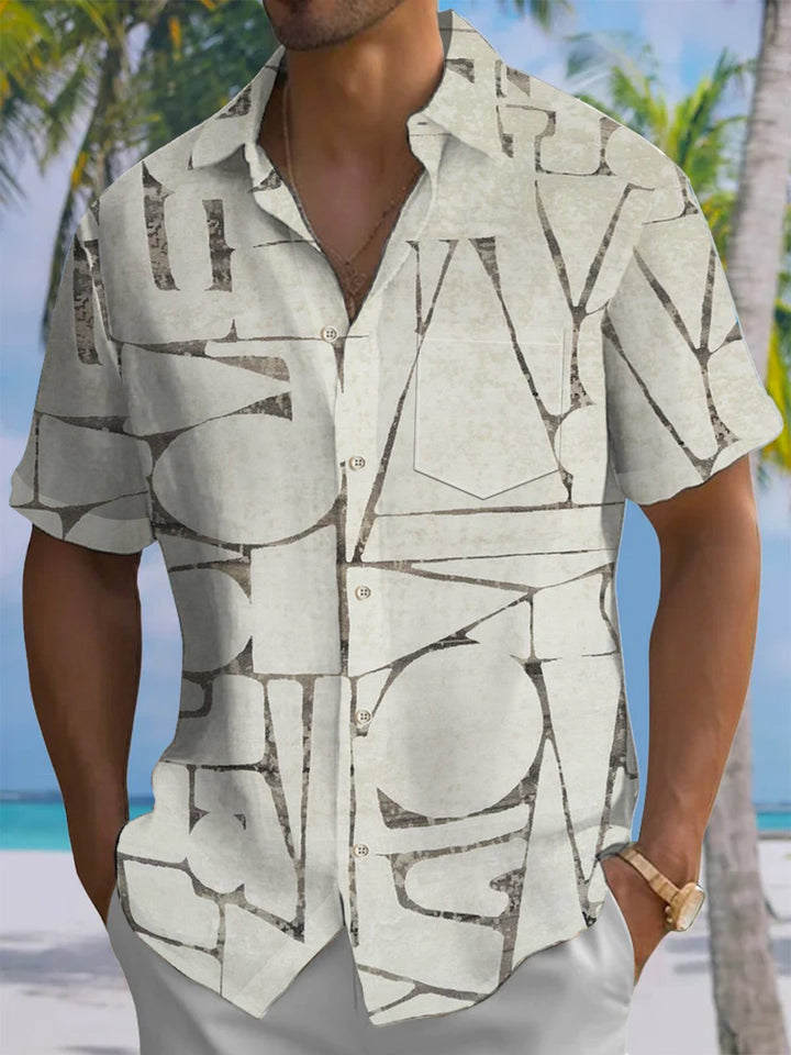 Alohadaddy® Casual Abstract Art Print Chest Pocket Men&