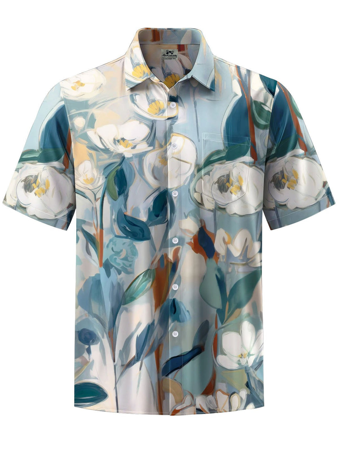 Alohadaddy® Casual Floral Art Print Chest Pocket Mens Wicking Short Sleeve Shirt Big &amp; Tall