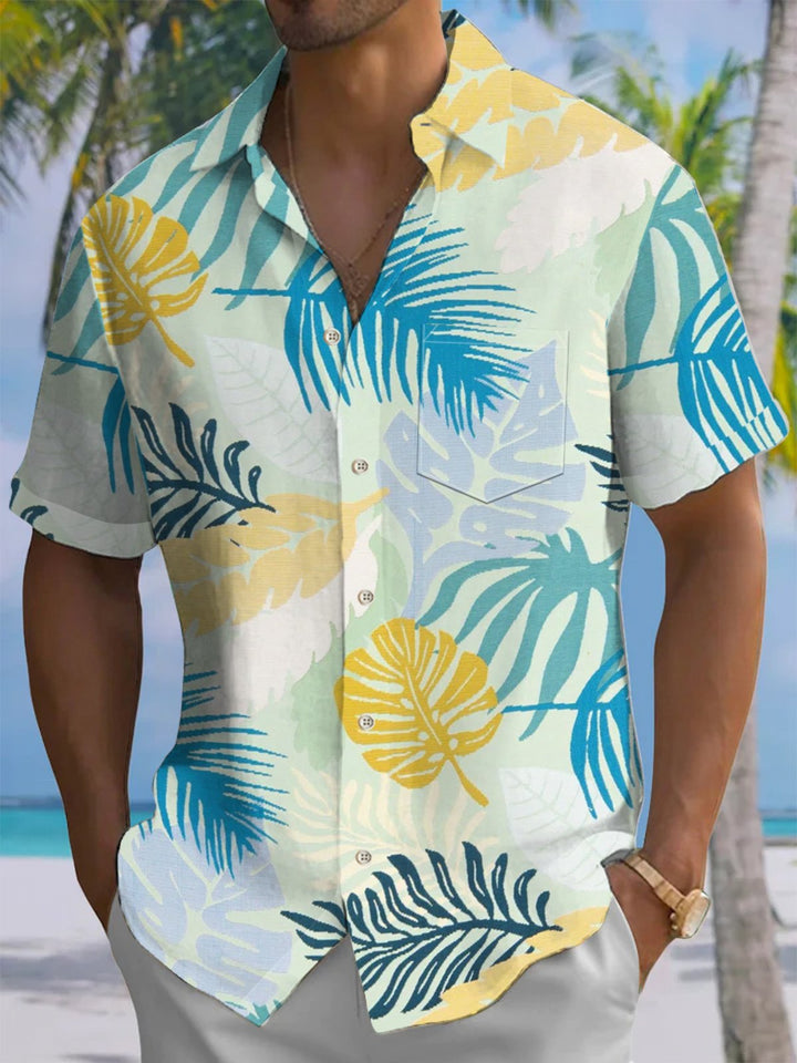 Alohadaddy® Hawaiian Palm Leaf Art Print Chest Pocket Men&