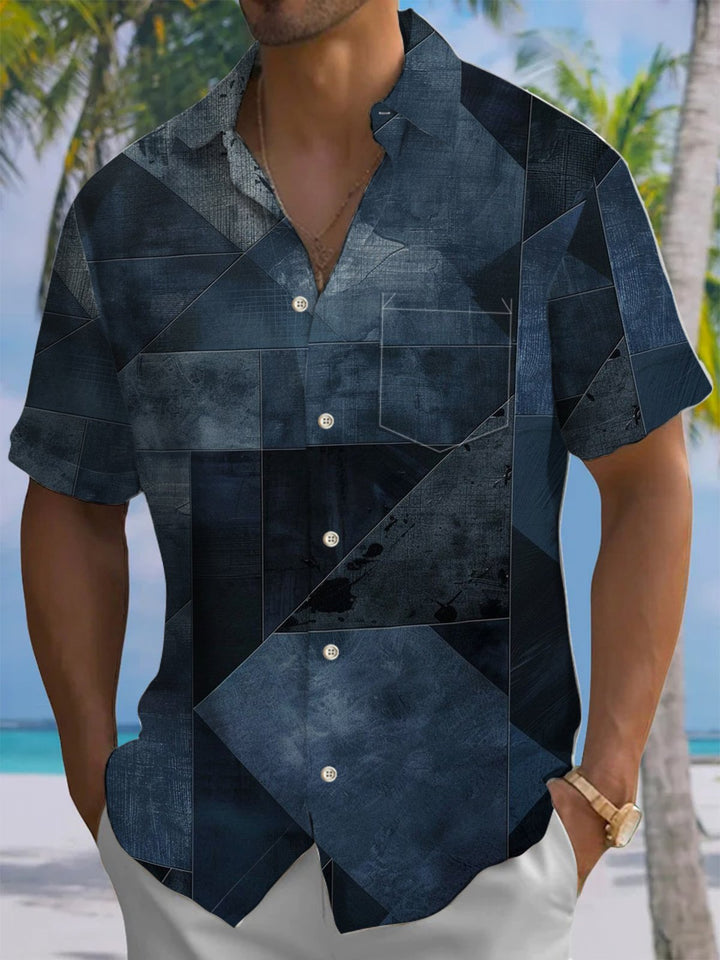 Alohadaddy® Casual Geometric Art Print Chest Pocket Men&