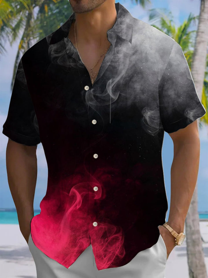 Alohadaddy® Casual Smoke Art Print Chest Pocket Men&