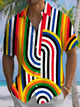Alohadaddy® Casual Striped Contrast Color Print Art Men's Short Sleeve Stretch Shirt Big & Tall