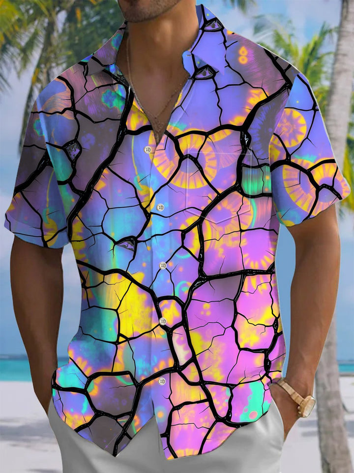 Alohadaddy® Casual Geometric Art Print Chest Pocket Stretch Men&