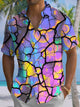 Alohadaddy® Casual Geometric Art Print Chest Pocket Stretch Men's Short Sleeve Shirt Big & Tall