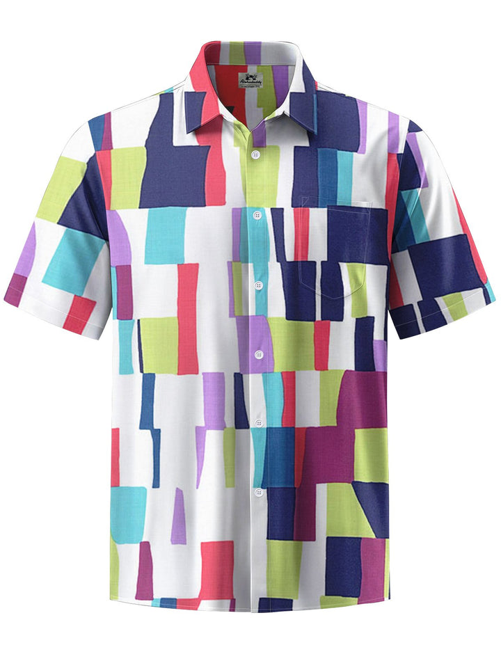 Alohadaddy® Casual Geometric Art Print Chest Pocket Stretch Men&