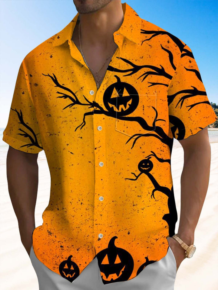 Alohadaddy® Halloween Pumpkin Art Print Chest Pocket Men&