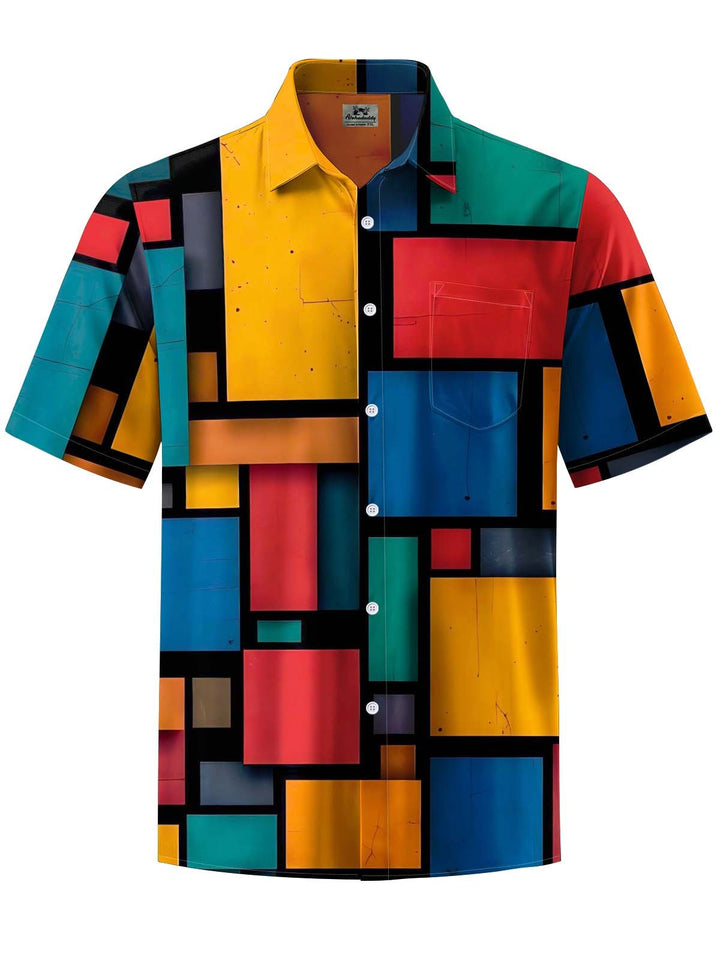 Alohadaddy® Vintage Geometric Art Print Chest Pocket Stretch Men&