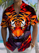 Alohadaddy® Casual Tiger Art Print Chest Pocket Stretch Men's Short Sleeve Shirt Big & Tall