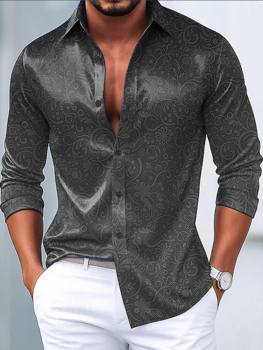 Alohadaddy® Vintage Floral Ombre Print Glossy Elastic Button Men&