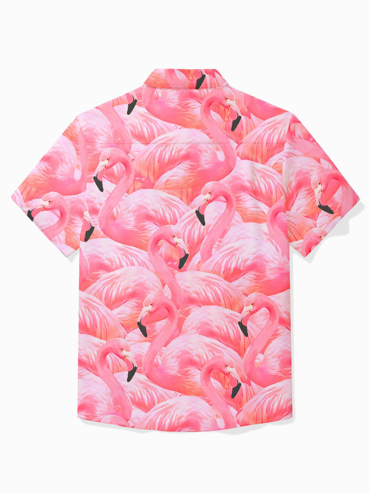 Camisa de manga corta con bolsillos y botones para hombre con estampado de flamencos hawaianos de Alohadaddy
