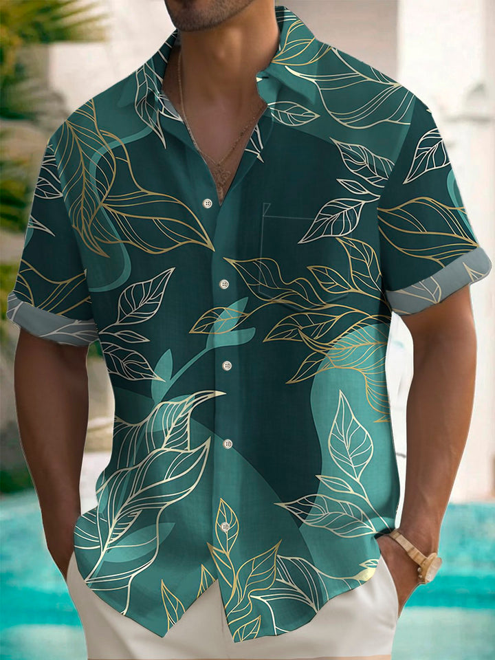 Alohadaddy Hawaiian Botanical Gold Leaf Print Men&