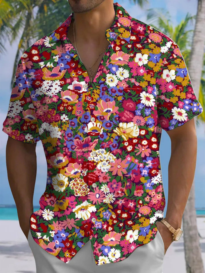 Alohadaddy® Hawaiian Floral Art Print Chest Pocket Mens Short Sleeve Shirt Big &amp; Tall