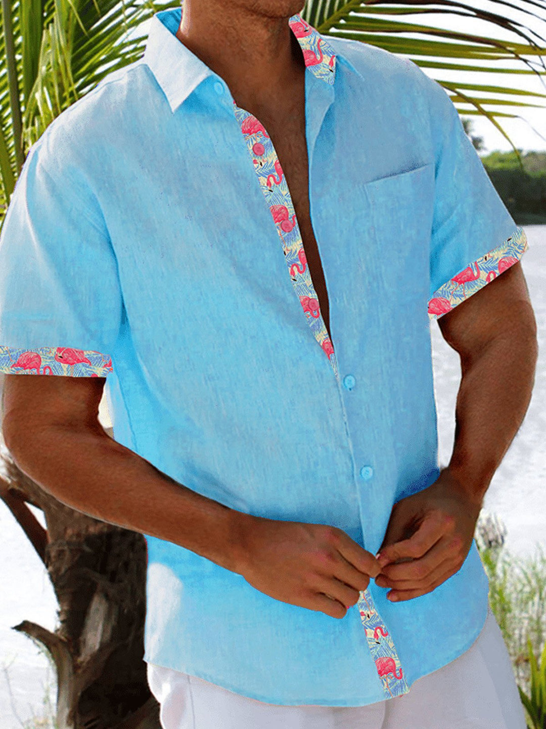 Camisa de hombre Alohadaddy Beach Holiday Flamingo Pink Pocket Basics Camisa de campamento Big Tall