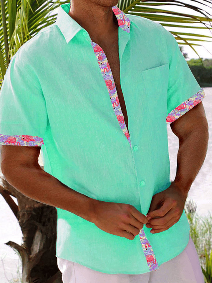 Camisa de hombre Alohadaddy Beach Holiday Flamingo Pink Pocket Basics Camisa de campamento Big Tall
