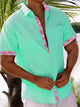 Alohadaddy Beach Holiday Flamingo Pink Men's Shirt Pocket  Basics Camp Shirt Big Tall