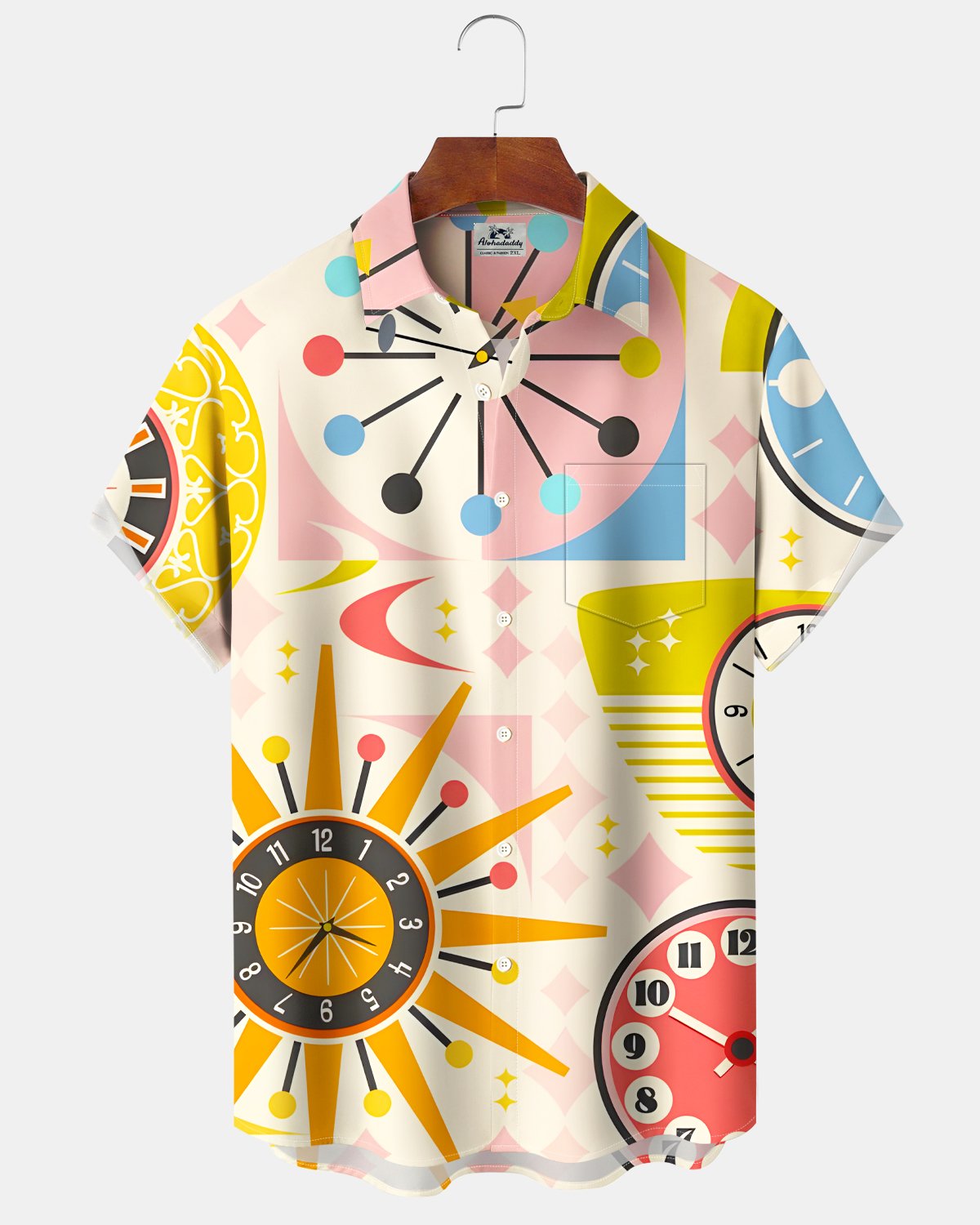 Alohadaddy® Retro Geometric Atom Modern Clock Short-Sleeve Shirt