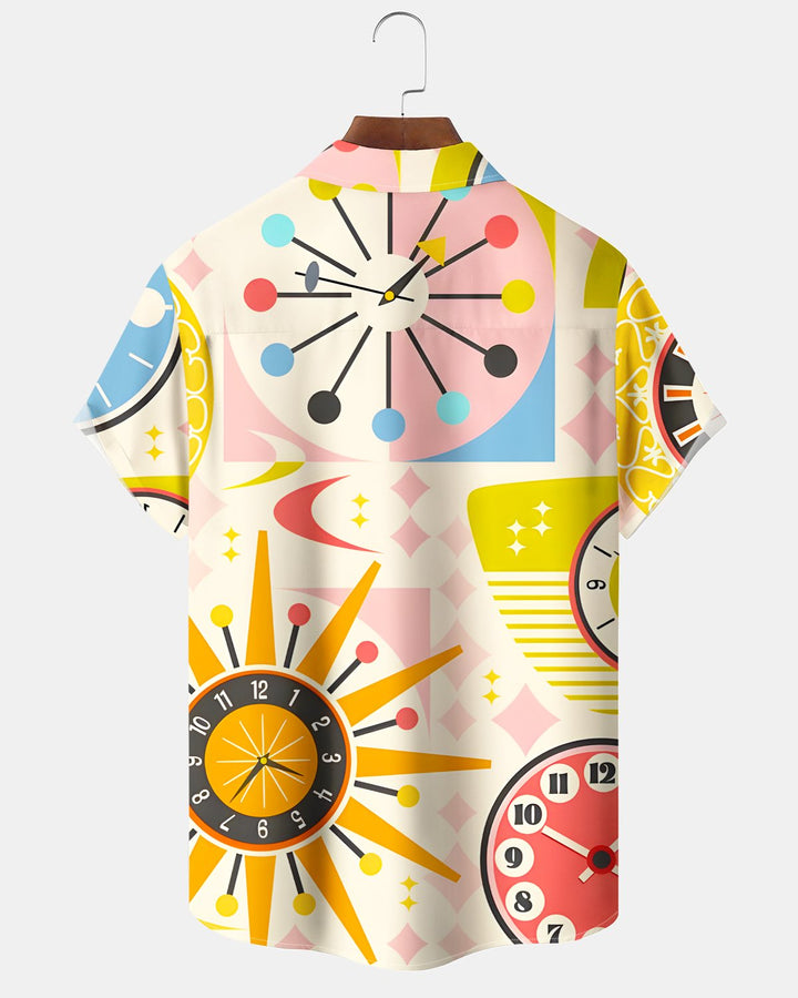 Alohadaddy® Retro Geometric Atom Modern Clock Short-Sleeve Shirt