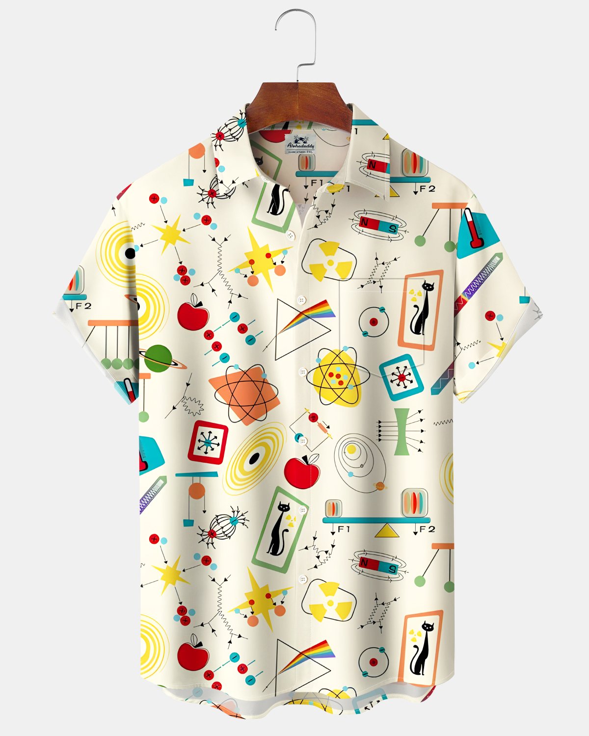 Alohadaddy® Retro Geometric Atom Modern Cat Short-Sleeve Shirt