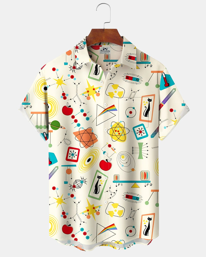 Alohadaddy® Retro Geometric Atom Modern Cat Short-Sleeve Shirt
