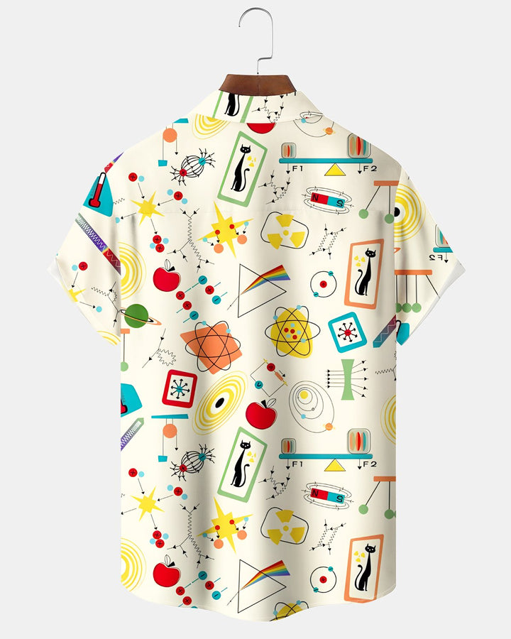 Alohadaddy® Retro Geometric Atom Modern Cat Short-Sleeve Shirt