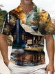 Alohadaddy® Men's Short-Sleeve Retro Wooden House Polo Shirt