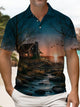 Alohadaddy® Retro Landscape River Cabin Grass Men's Polo Shirt
