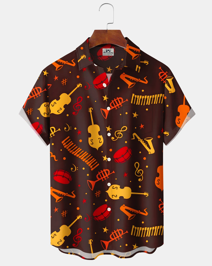 Alohadaddy® Vintage Hawaiian Music Violin and Saxophone Note Short-Sleeve Shirt