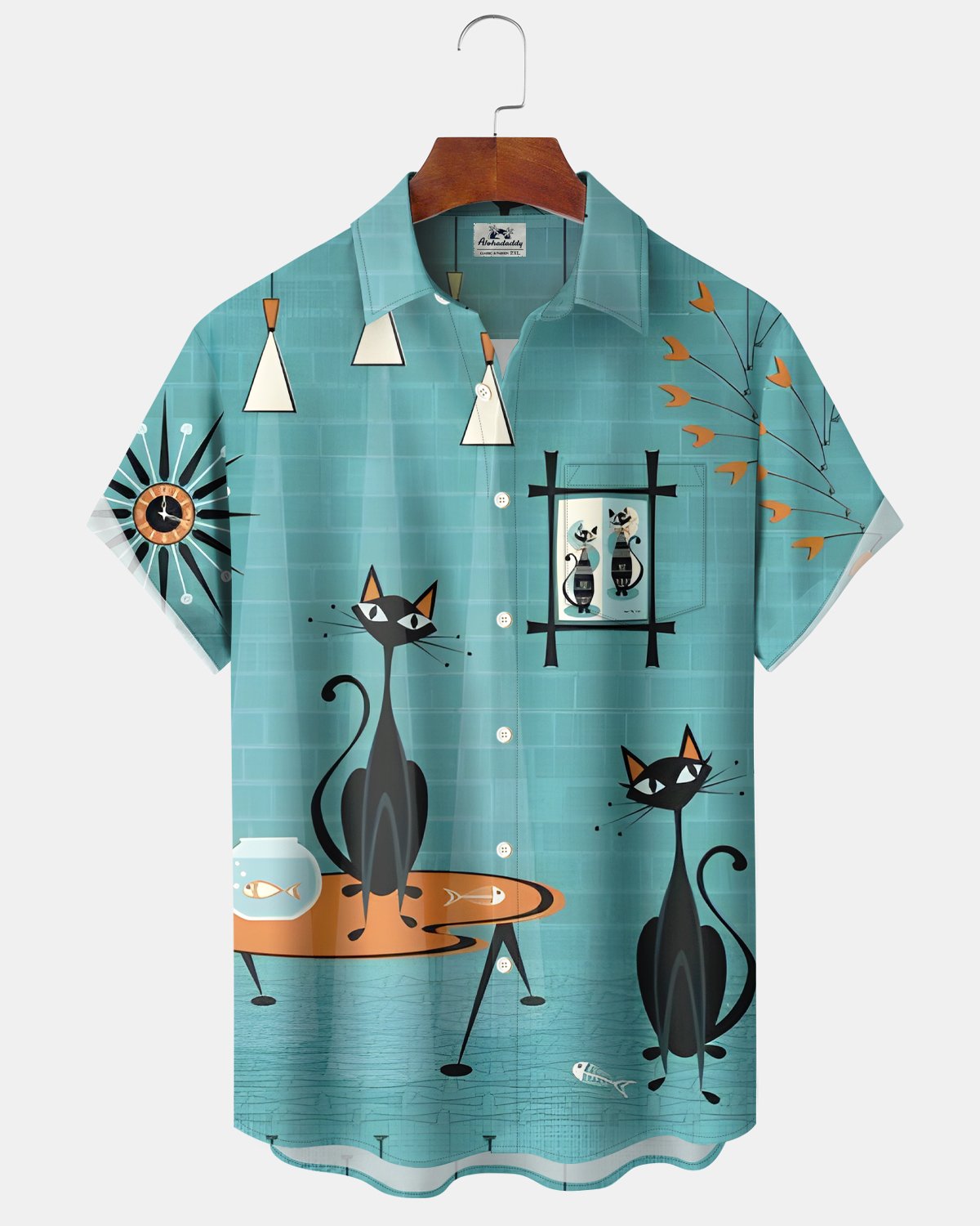 Alohadaddy® Retro Atomic Geometric Cat Men's Short-Sleeve Shirt