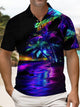 Alohadaddy® 3D Abstract Gradient Hawaiian Beach Coconut Tree Short-Sleeve Polo Shirt