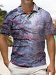 Alohadaddy® Vintage Cherry Blossom Japanese Ukiyo-e Floral Short-Sleeve Polo Shirt