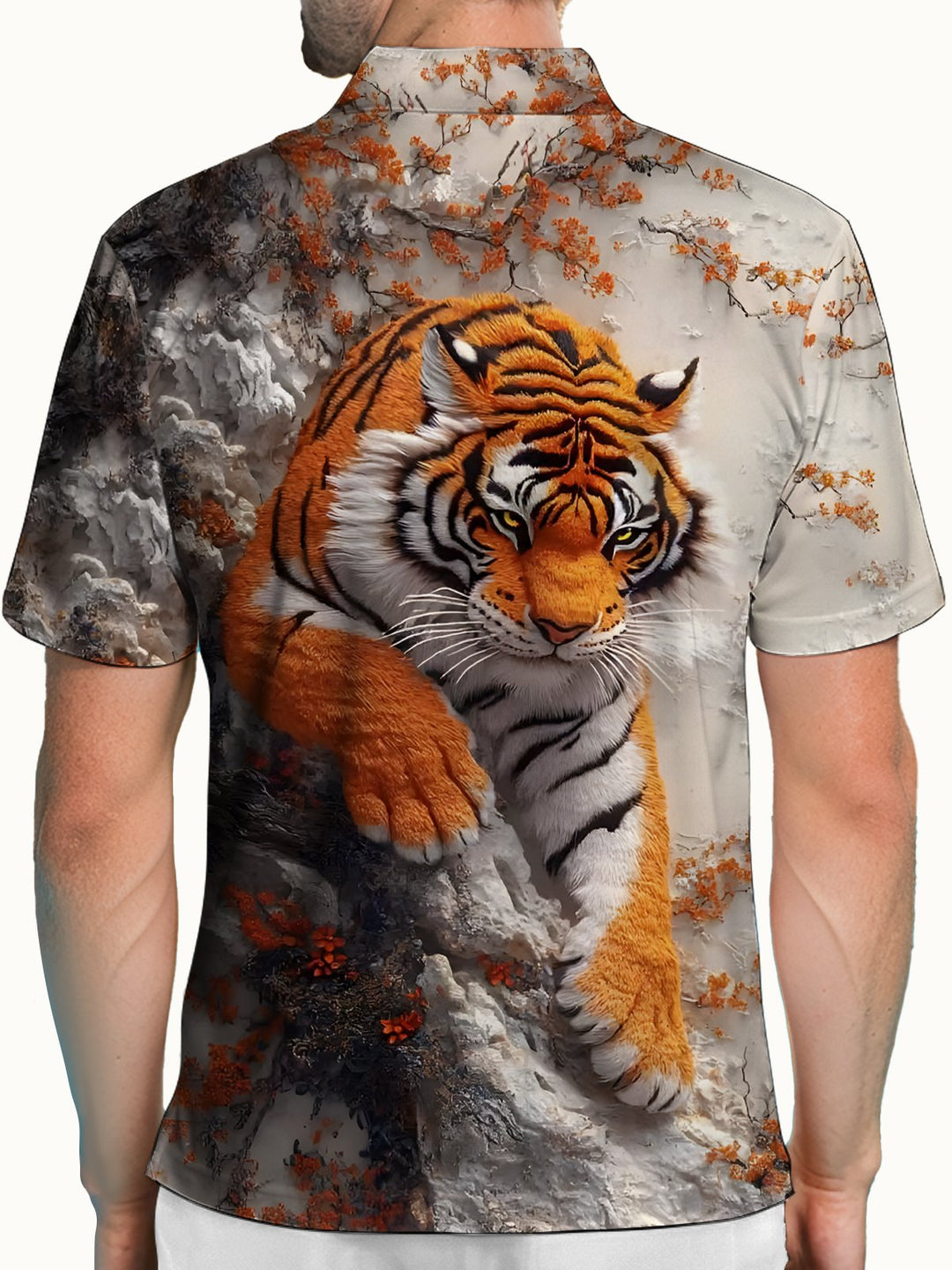 Alohadaddy® Vintage Japanese Ukiyo-e Tiger Short-Sleeve Polo Shirt