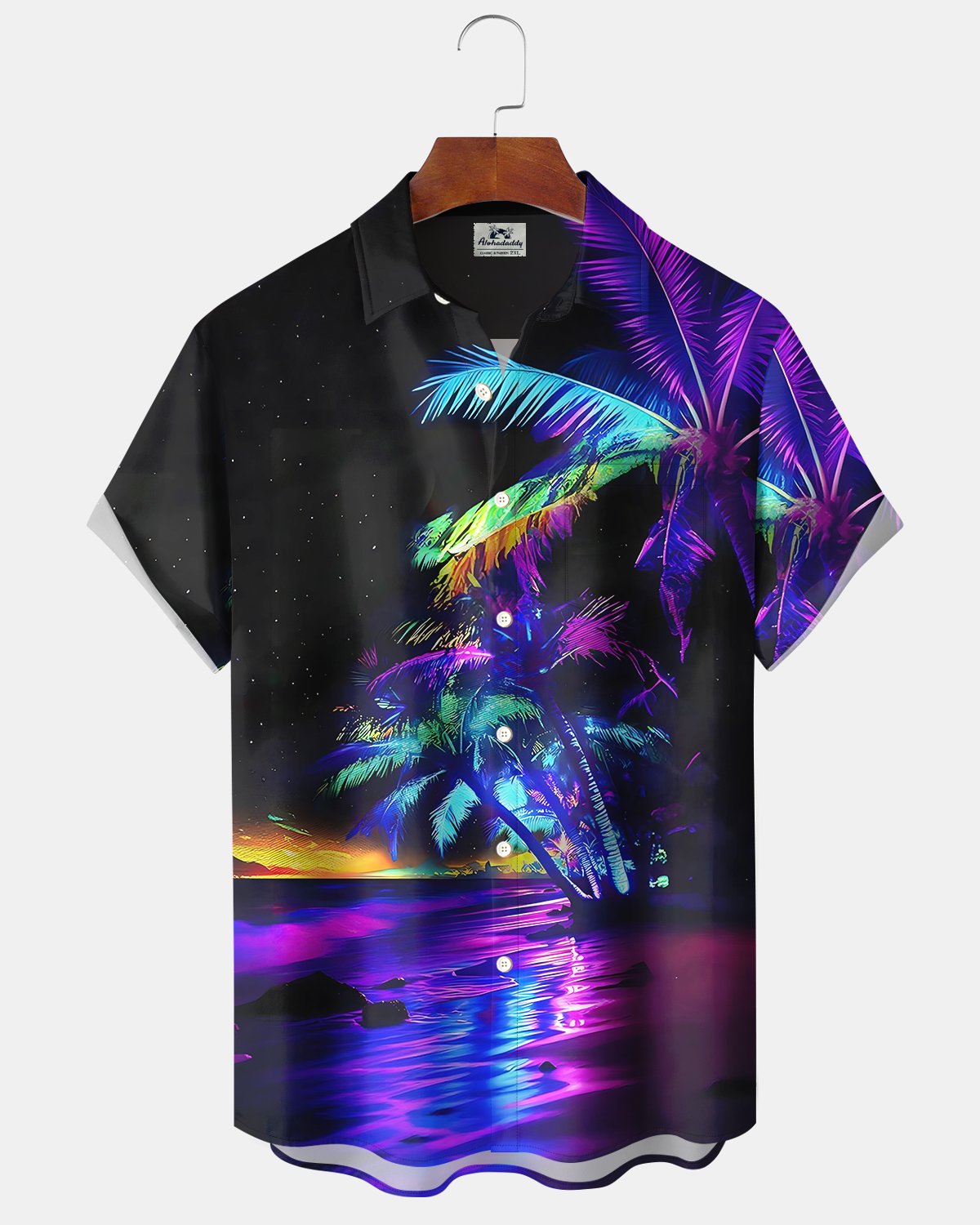 Alohadaddy® Hawaiian Abstract Gradient Colored Coconut Tree Beach Men's Short-Sleeve Shirt