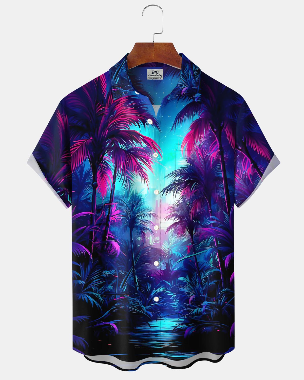 Alohadaddy® Hawaiian Coconut Tree Gradient Rainforest Valentine's Day Men's Short-Sleeve Shirt