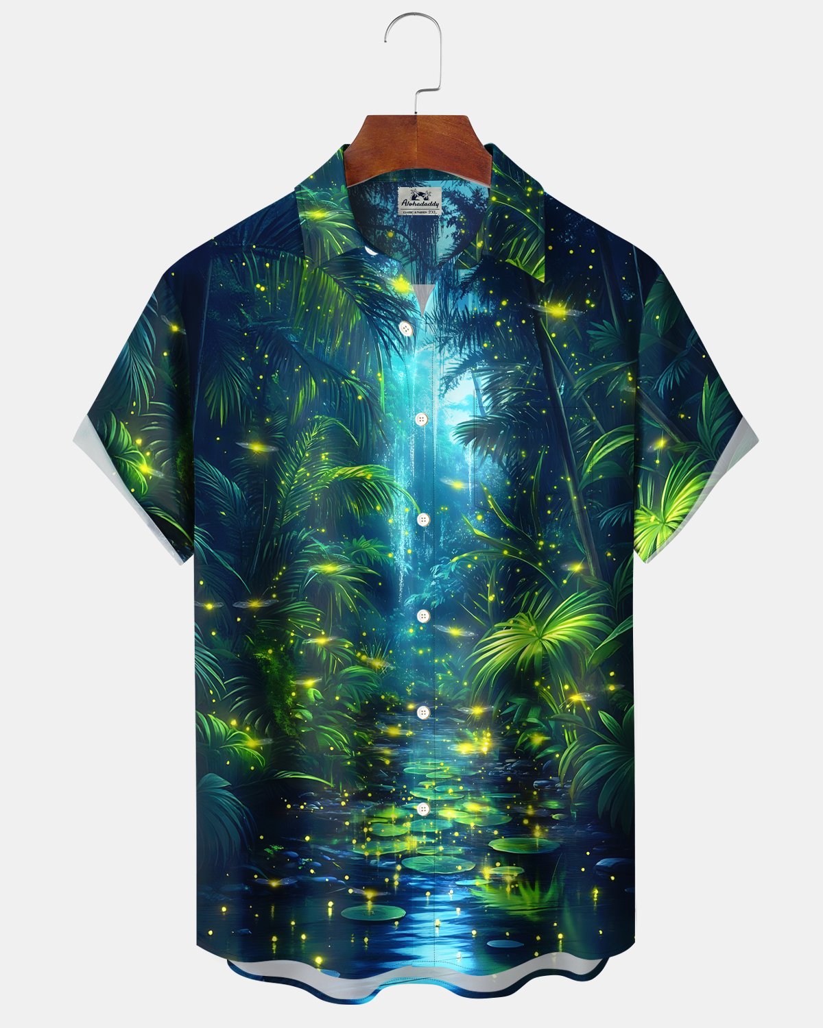 Alohadaddy® Hawaiian Coconut Tree Rainforest Firefly Gradient Men's Short-Sleeve Shirt